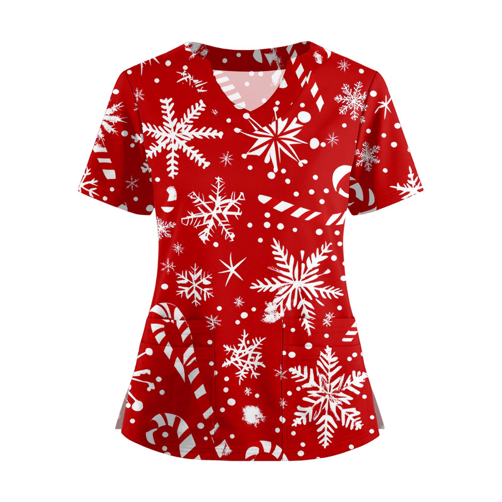 

Женская футболка с коротким рукавом, рождественским принтом, V-образным вырезом, на пуговицах сбоку и разрезом XXL красный