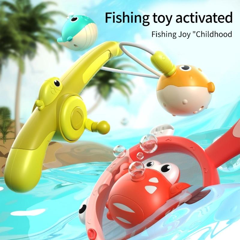 Interactive Light Up Bath Time Fishing Game with Model Fish Toy and Magnetic Fishing Rod Safe Bathtub Toy For Toddler