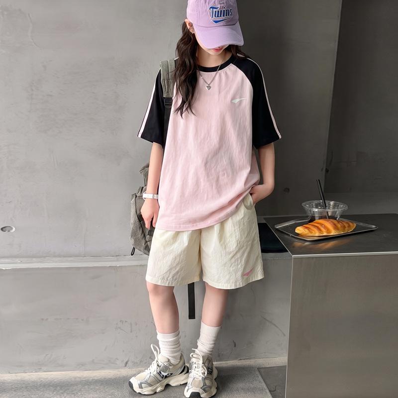Girls' Patchwork Short-Sleeve T-Shirt & Shorts Set 2026 - New Style for Ages 8-14 Daily Wear