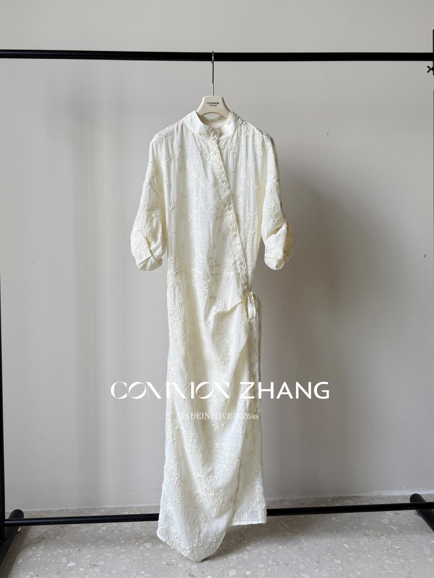 CZ Chun Women s Jacquard Two-Piece Look Oblique Placket Long-Sleeve Dress C16786 Large абрикосовый