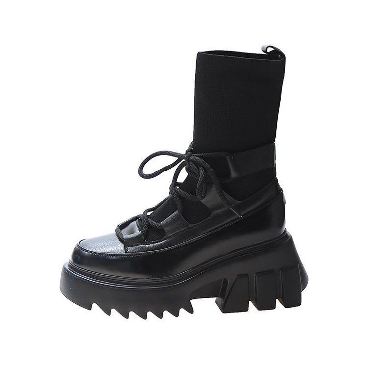 Autumn Winter Black Short Boots New Women's Shoes 2024  Platform Boots for Women Chunky Heels Stretch Fabric