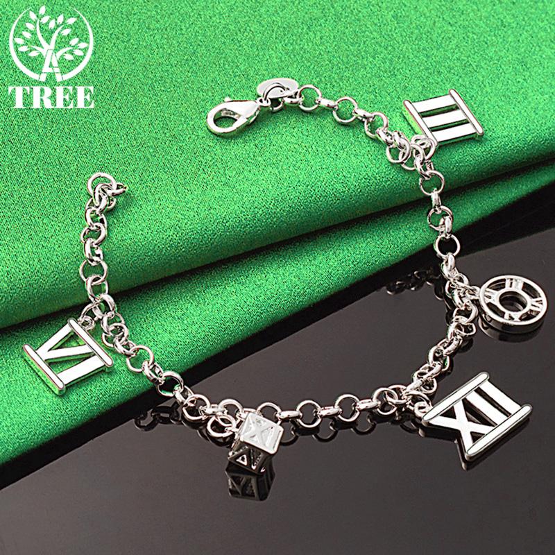 Exquisite 925 Sterling Silver Roman Numeral Pendant Bracelet Women High-Quality Charm Wedding Party Fashion Jewelry Accessories
