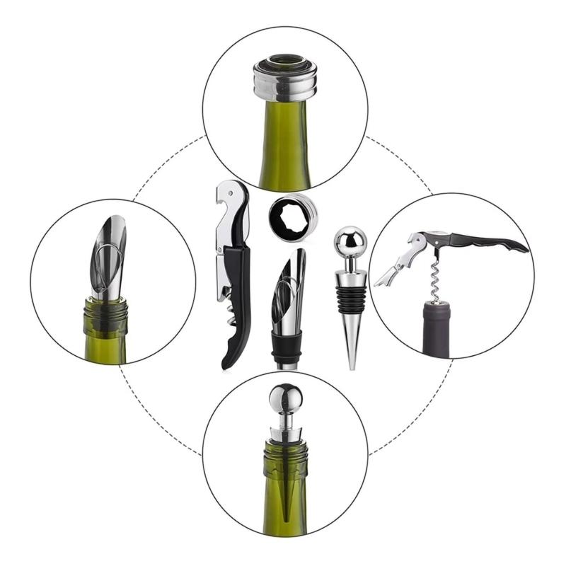 Wine Opener Tool Set Corkscrew Wine Opener with Case Bottle Opener Vacuum Stoppers Wine Pourer for Wedding Gift