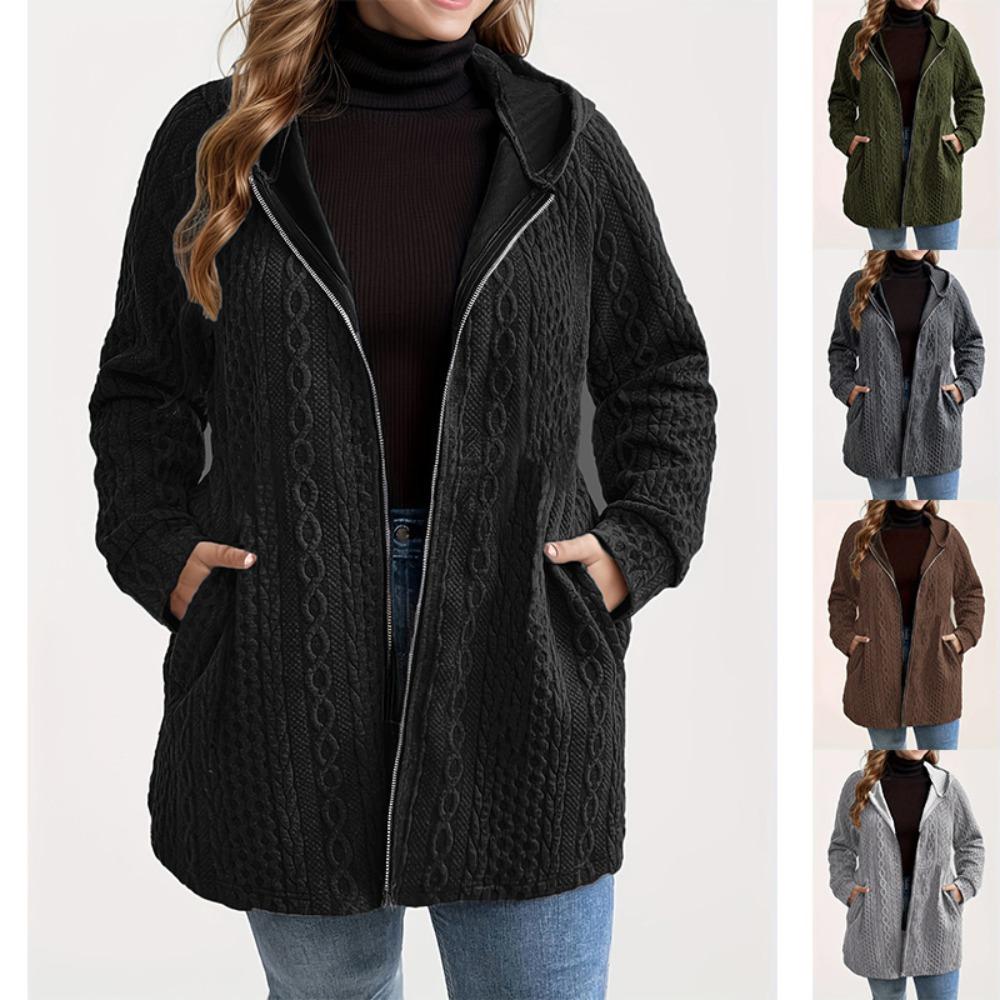 Damen einfarbiger Hoodie mit Wellenstich und aufgesetzter Tasche, lockere lässige Langarm-Herbst-Winter-Oberteile