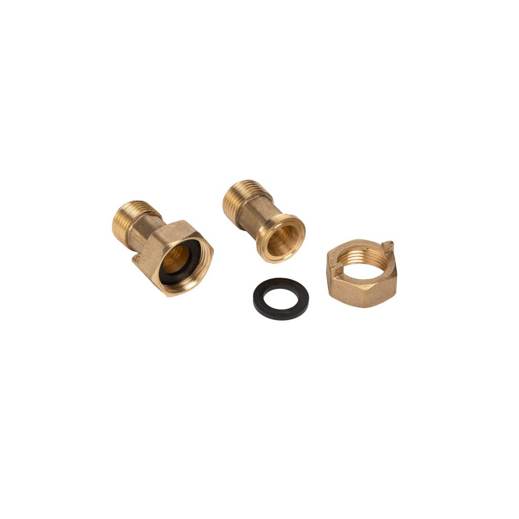 Brass Screw Connections for Water Meters DN25 (1"), Set: 2 Male Connectors + 2 Nuts