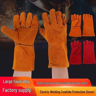 Cowhide Double-Layer Welding Gloves - Heat-Resistant, Wear-Resistant, and Full Leather for Welders Protection