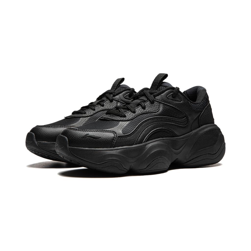 Li Ning Honey Thick Sole Height Increasing Shock Absorbing Non-Slip Wear-Resistant Low-Top Casual Shoes Women sneaker Black AGCU252-3