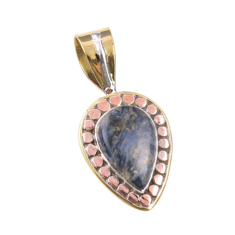 Natural Pietersite Gemstone 925 Solid Sterling Silver TwoTone Pendant 1.50" z6a67