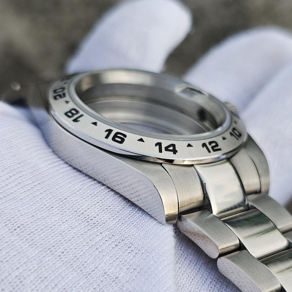 39mm EXP 24 Hour GMT Bezel Old Style Stainless Steel Waterproof Sapphire Glass Watch Case Strap Set for NH34 NH35 NH36 Movement
