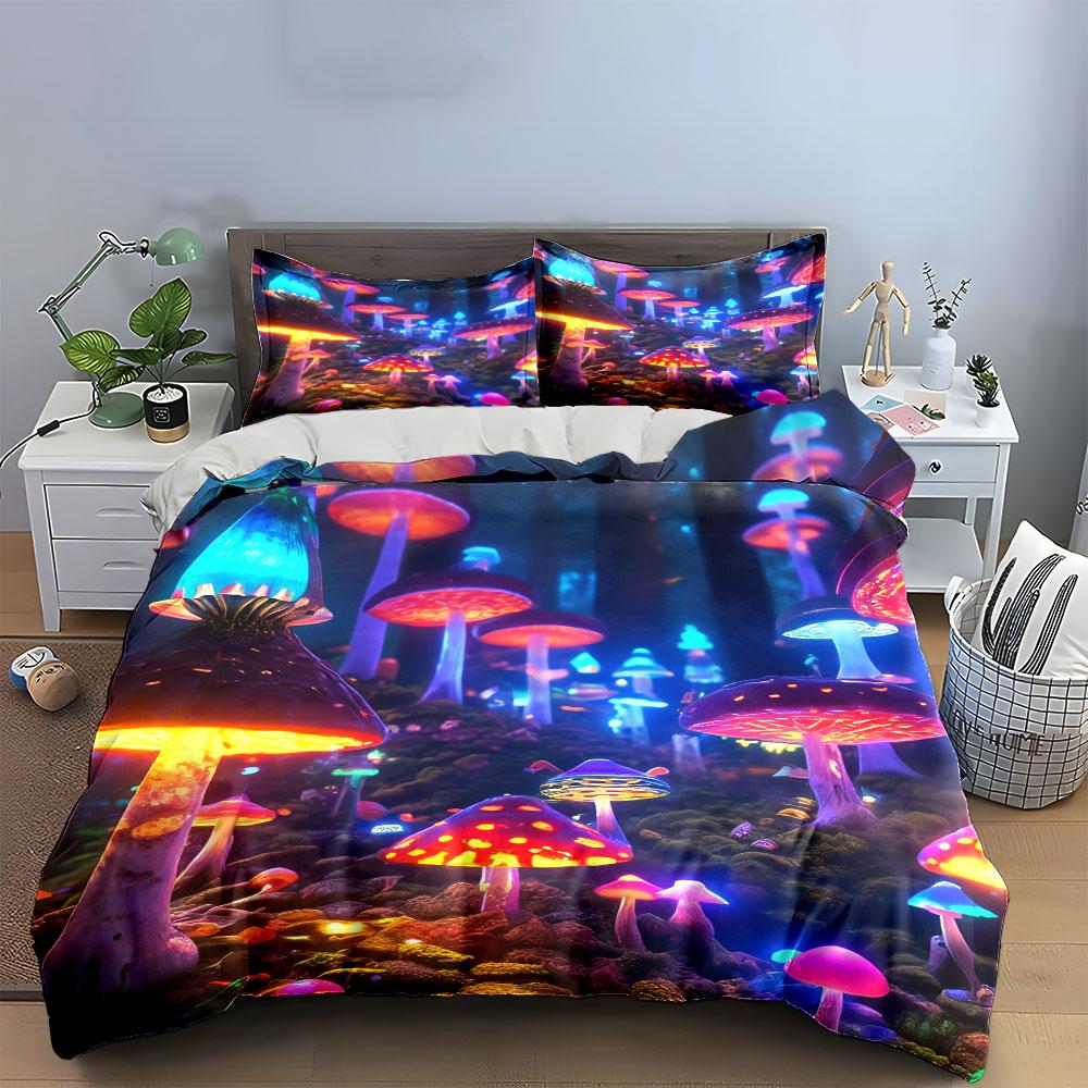 Glowing Fantasy Mushroom Design Bedding Duvet Cover Set Duvet Cover Pillowcases (1 * Duvet Cover 2 * Pillowcases, without duvet insert)