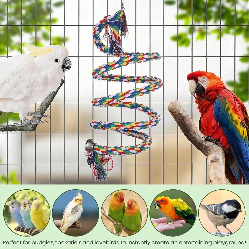Bird Rope Perch Interactive Colorful Swing Toys Cockatiel Perch Bird Cage Swing Toys For Parakeet Conure Canaries Hamster Indoor