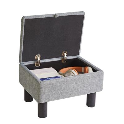 Aibiju Linen Solid Wood Storage 150kg Weight Hinged Blue Ottoman, Footstool, Fabric, High-Resilience, Legs, Stool, Small, 403024cm, Capacity, Lid,