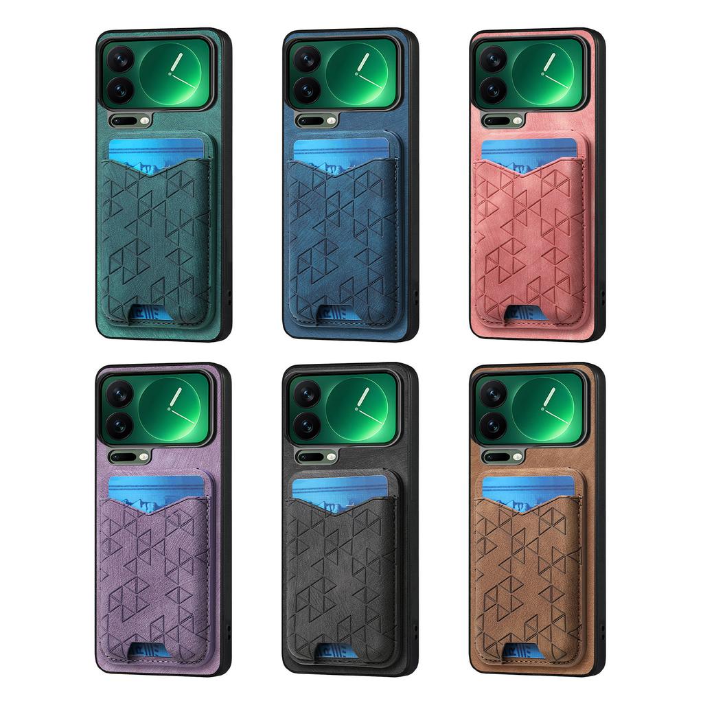 Reljefinis Retro prabangus magnetinis RFID kortelių dėklas odinis telefono dėklas skirtas Xiaomi 17 Pro Max 17Pro 15T su stoveliu atsparus smūgiams dėklas