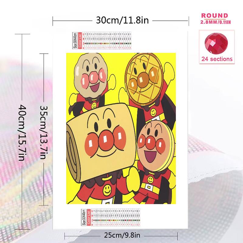 Anpanman Autumn Pattern 3pcs 100% Round Full Drill 5D DIY Diamond Painting Embroidery Cross Stitch Rhinestone Décor