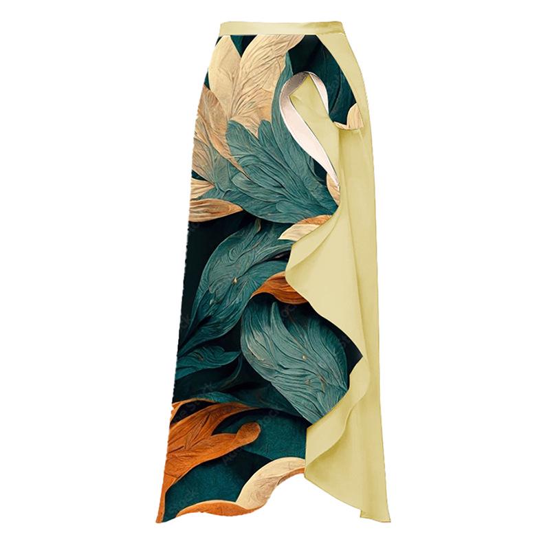 3D Stereo Print Midi Skirt Holiday Dress - Casual Beach Style for Women