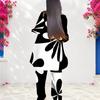 Women Plus Size Two Piece Set Round Neck Long Sleeve Black White Striped Printed Layered Top And Long Pants