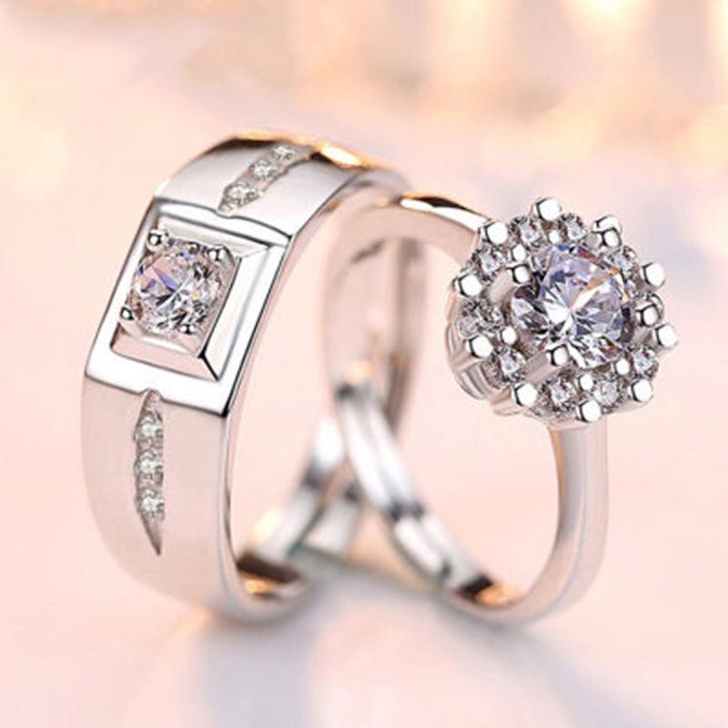 Набор открытых цветочных парных колец с муассанитом - Соответствующий модный набор помолвочных колец для мужчин и женщин Adjustable