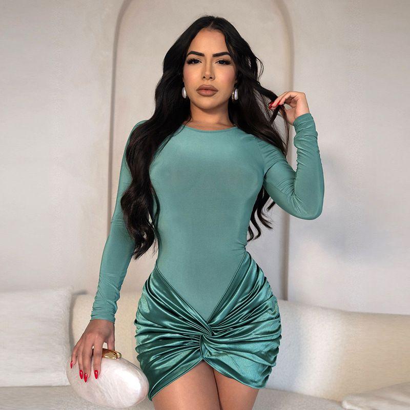 Fashion Sexy Slim Hip Pleated Waist Tight Dress Short Dress Women Sexy Bodycon Dress