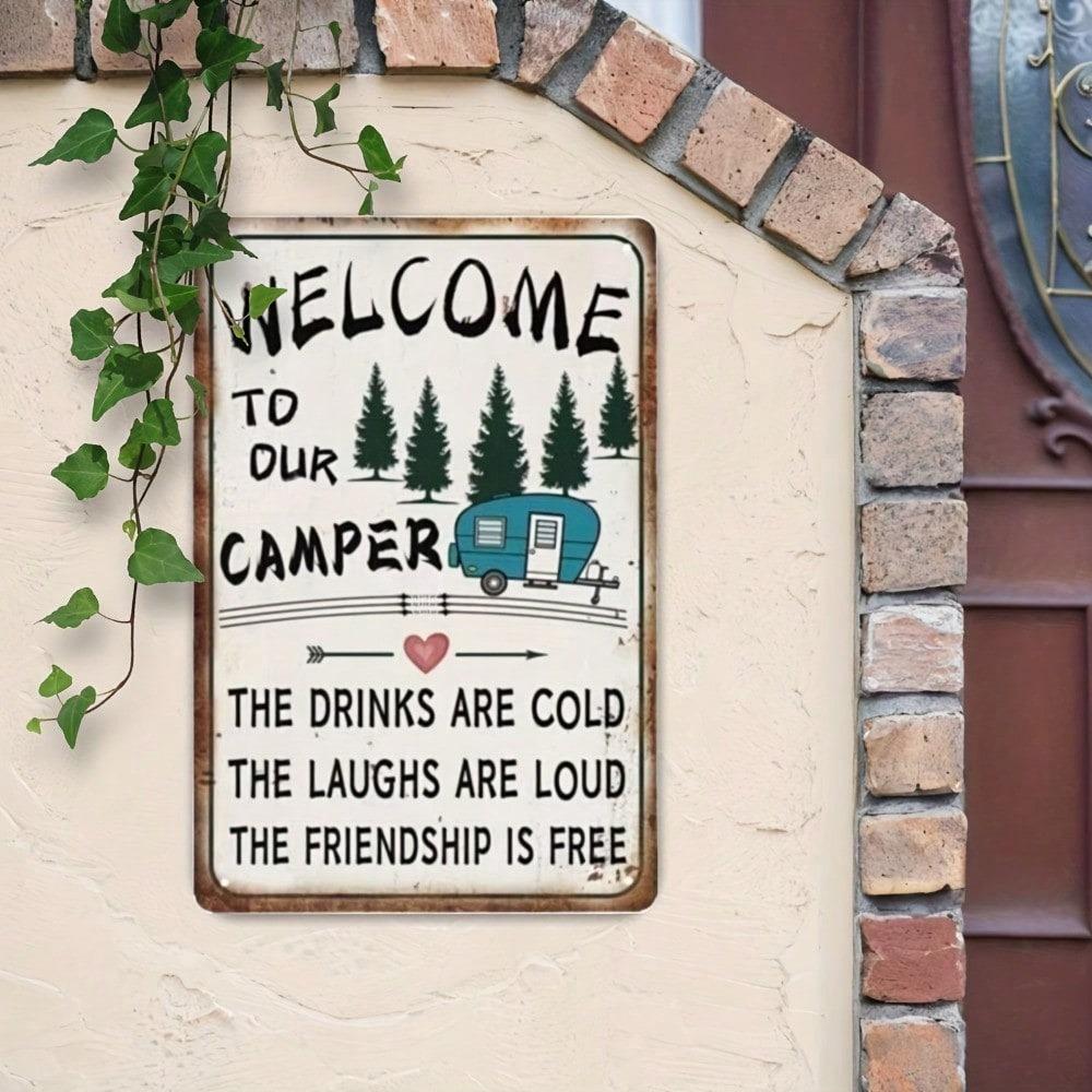 Vintage Pine Trees RV Camper Welcome Metal Wall Sign Rustic Motorhome Trailer Cabin Decor Iron Plaque