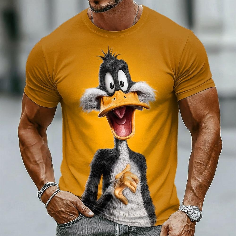 Men's Animated Vintage Style Graphic T Shirt Crew Neck Short Sleeve Casual Streetwear Gift for Duck Lovers Designer Clothing