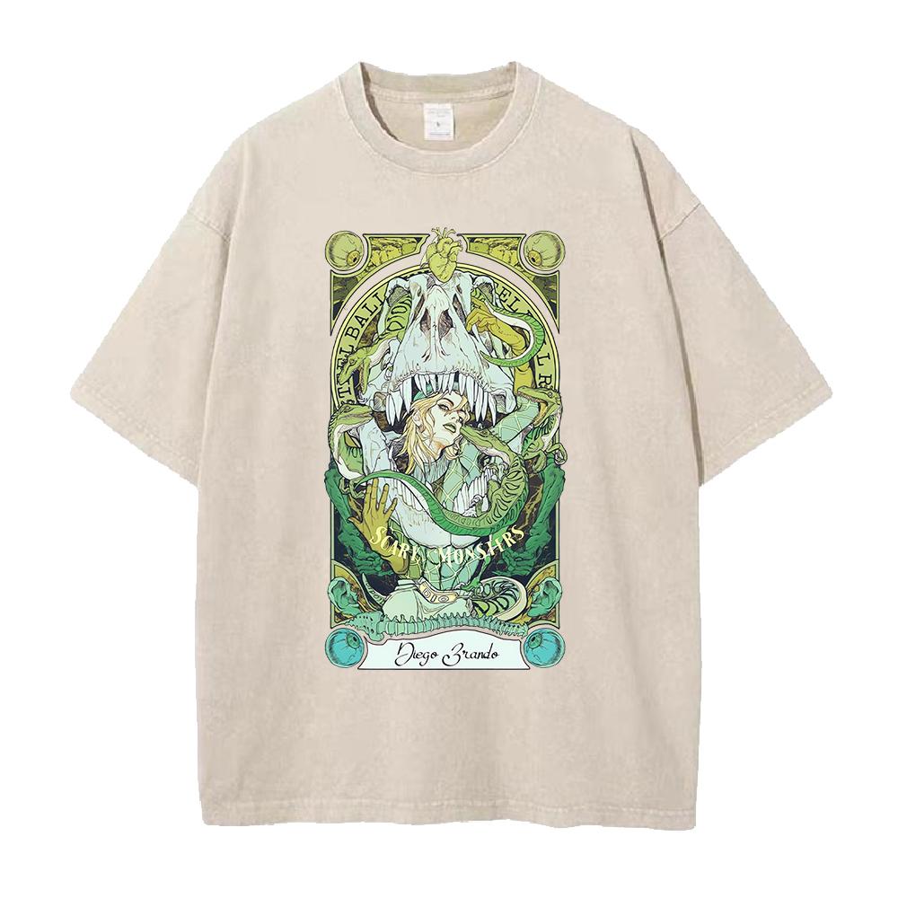 

Anime JoJo s Bizarre Adventure Brando Diego Graphic T Shirt Men Women Washed Cotton Tshirts Casual Clothing Harajuku T-shirt S бежевый