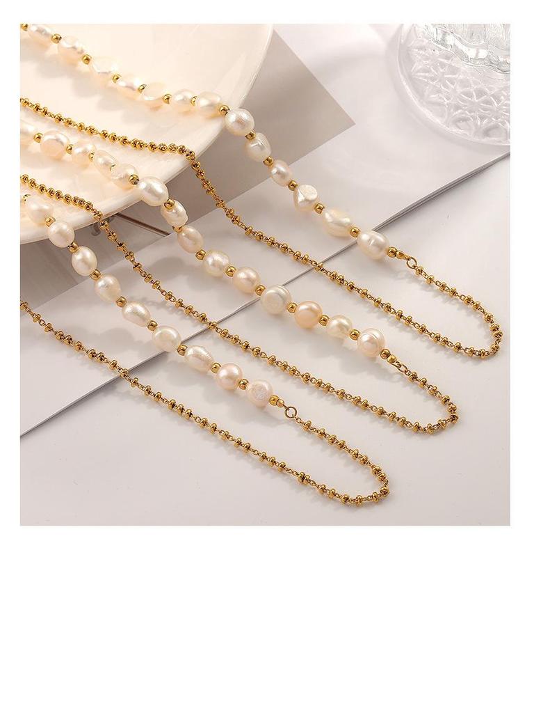 Elegante Halskette mit Anhänger aus französischer Süßwasserperle und Titanstahl mit Schlüsselbeinkette