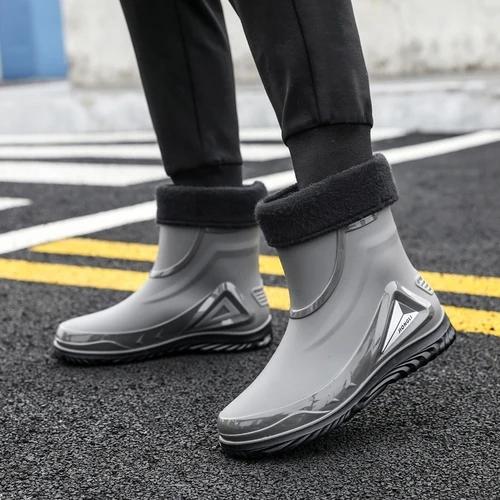 Autumn And Winter Non-slip Rain Boots For Men Warm Rain Boots, Velvet Waterproof Shoes, Kitchen Plastic Work Shoes Fishing Shoes