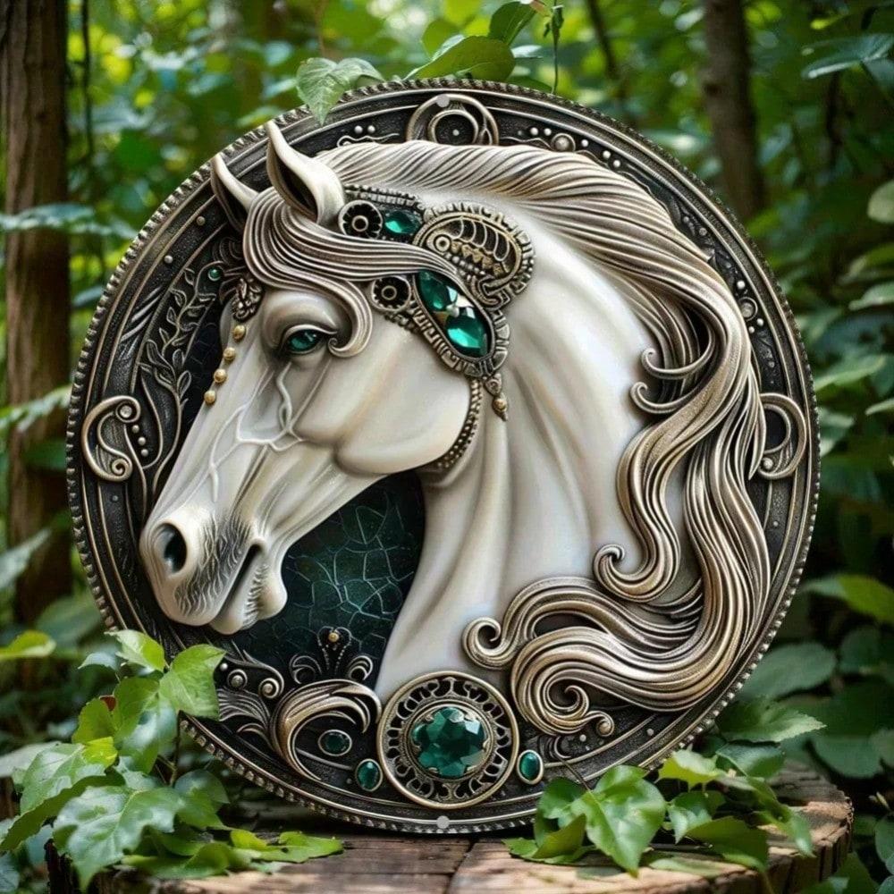 

Horse Wreath Metal Wall Art Durable Aluminum Decor Home Kitchen Halloween Gift TYA24753-20X20CM різнокольоровий