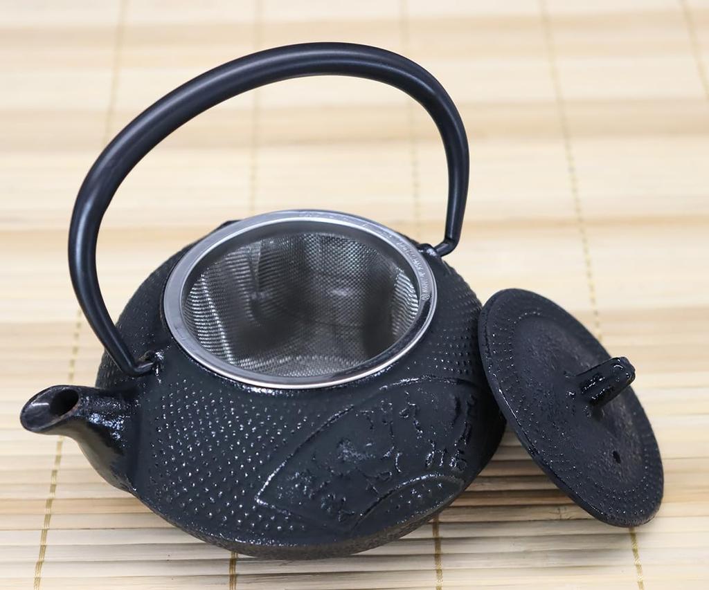 Asahi Made In Japan Nanbu Iron Teapot, Chusonji Design, 0.3L (with Tea Strainer, Enameled Interior)