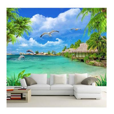 Kokosnussbaum-Küstenlandschaft-Natur-Tapete-Wohnzimmer-Thema-Hotel-Strand-3D-Wandbild