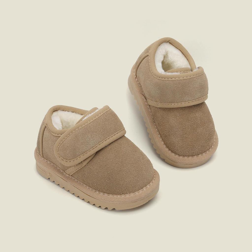 Korean Style Versatile Kids' Cotton Snow Boots, Solid Color Winter Walking Shoes, Plus Velvet for Toddlers and Babies.