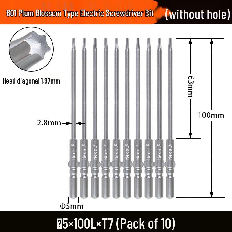 Nigao S2 Torx 801 Electric Screwdriver Bit, Solid Star-Shaped, 5mm Round Shank.