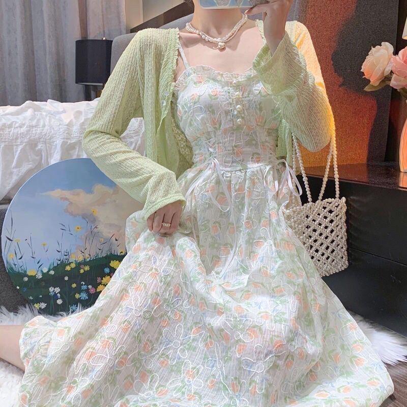 Plus Size Women s Two-Piece Camisole Dress & Sun Protection Cardigan Set M