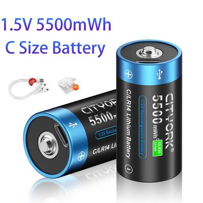 1,5 V 5500 mWh C-Größe Typ-C USB wiederaufladbare Li-Ionen-Batterien für Wasser-Gas-Kocher, Spielzeugmessgerät, Radio, Rasierer, LR14-Batterie