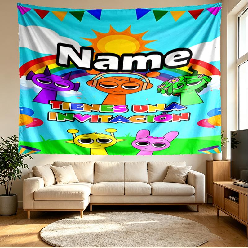Custom Name Personalized Sprunki Game Print Tapestry, Wall Art Decor, Bedroom, Dorm, Apartment, LivingRoom, Party Backdrop, Gift for Birthday