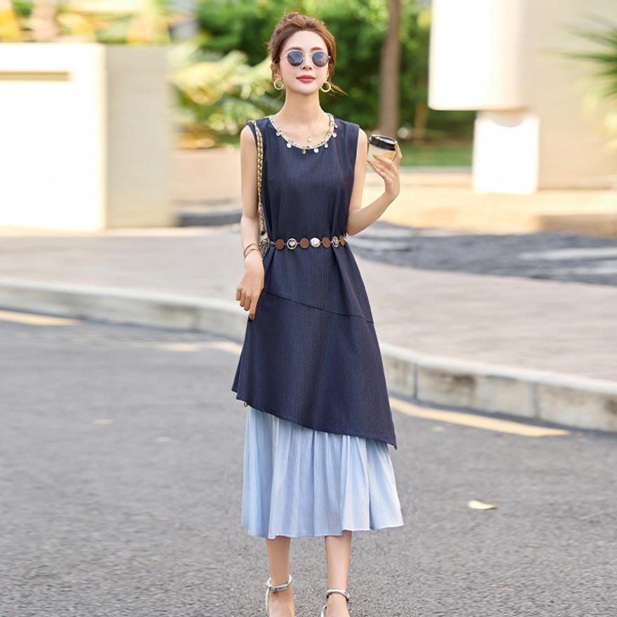 Fashion irregular hem design sense chic long dress women's summer new loose streamer thin temperament dress