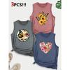 Sunflower and Butterfly Combination Gift Print Pattern Round Neck3Pack of Sleeveless Vests for Women In Spring, Summer, and Autumn