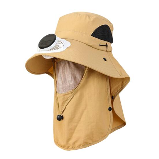 Chapeau Ventilateur Solaire Chapeau Ventilateur de Refroidissement d'Extérieur avec Rabat pour le Cou Protection Faciale Bord Large Respirant Chapeau de Protection Solaire pour Randonnée Pêche