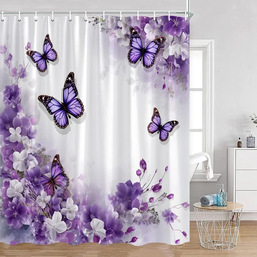 Watercolor Floral Pattern Bath Flowers Butterfly Greening Plants Natural Home Decoration Bathroom Shower Curtain