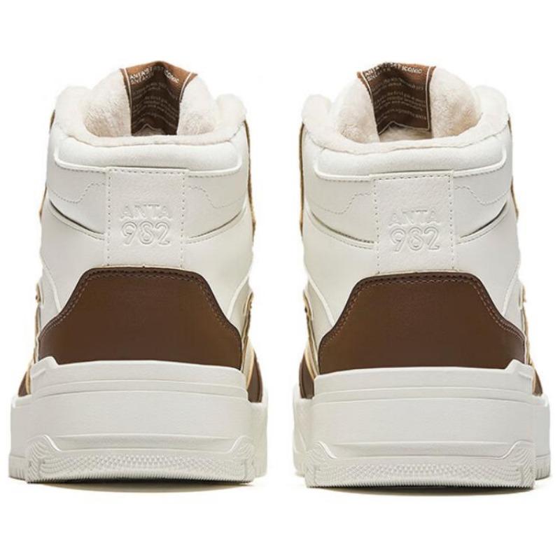 Anta 982 Men High-top Skate Shoes Brown White Fleece-lined Warm Comfortable Stylish Durable 112448961-4
