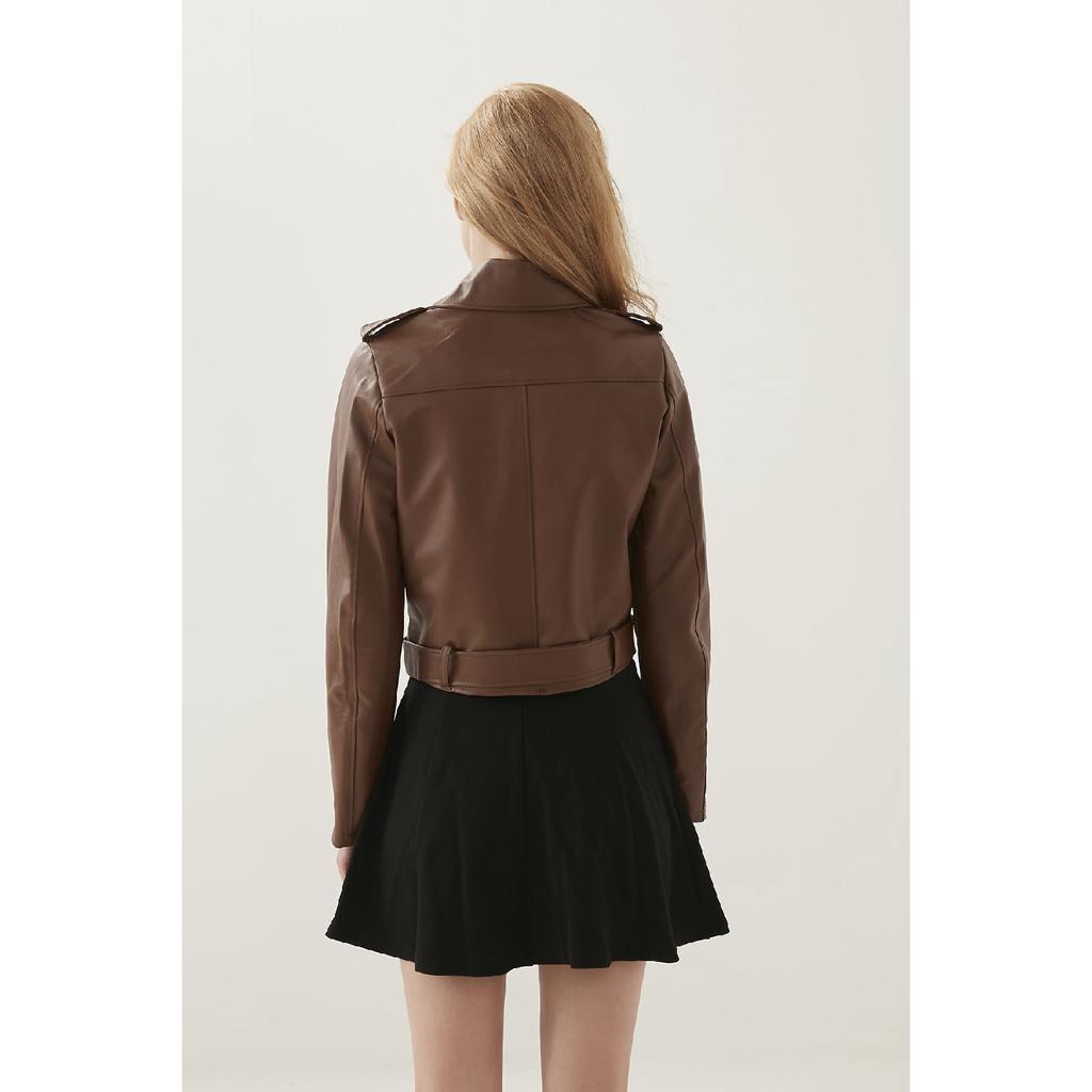 Jachetă de piele neagră cu fermoar pentru femei