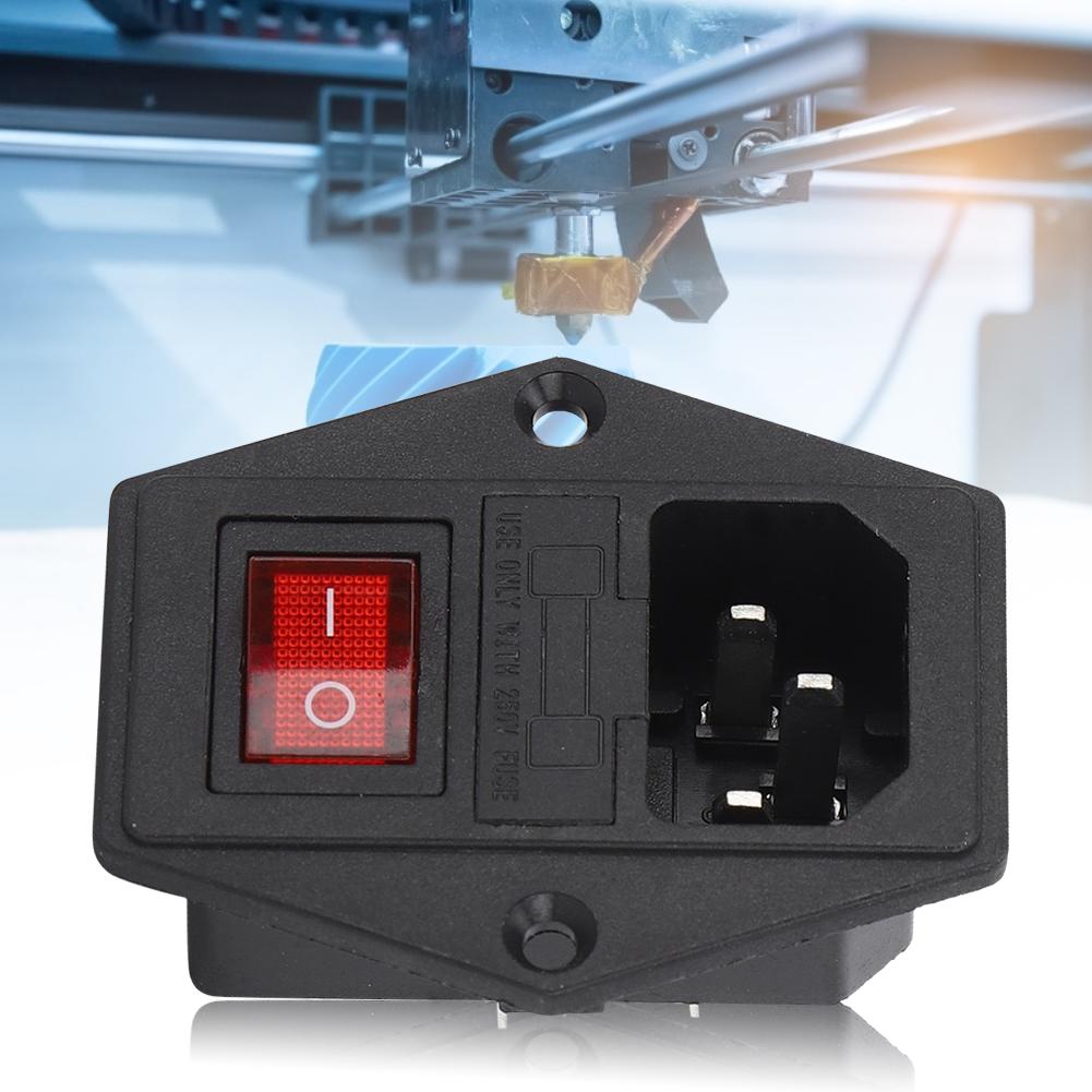 3Pcs AC Power Socket Switch 4 Pin with Light Built In Fuse 3D Printer Accessories