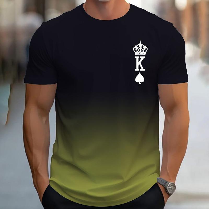 Men's Gradient Color Letter K Pattern Printed T-shirt Casual Short Sleeved Round Neck T-shirt