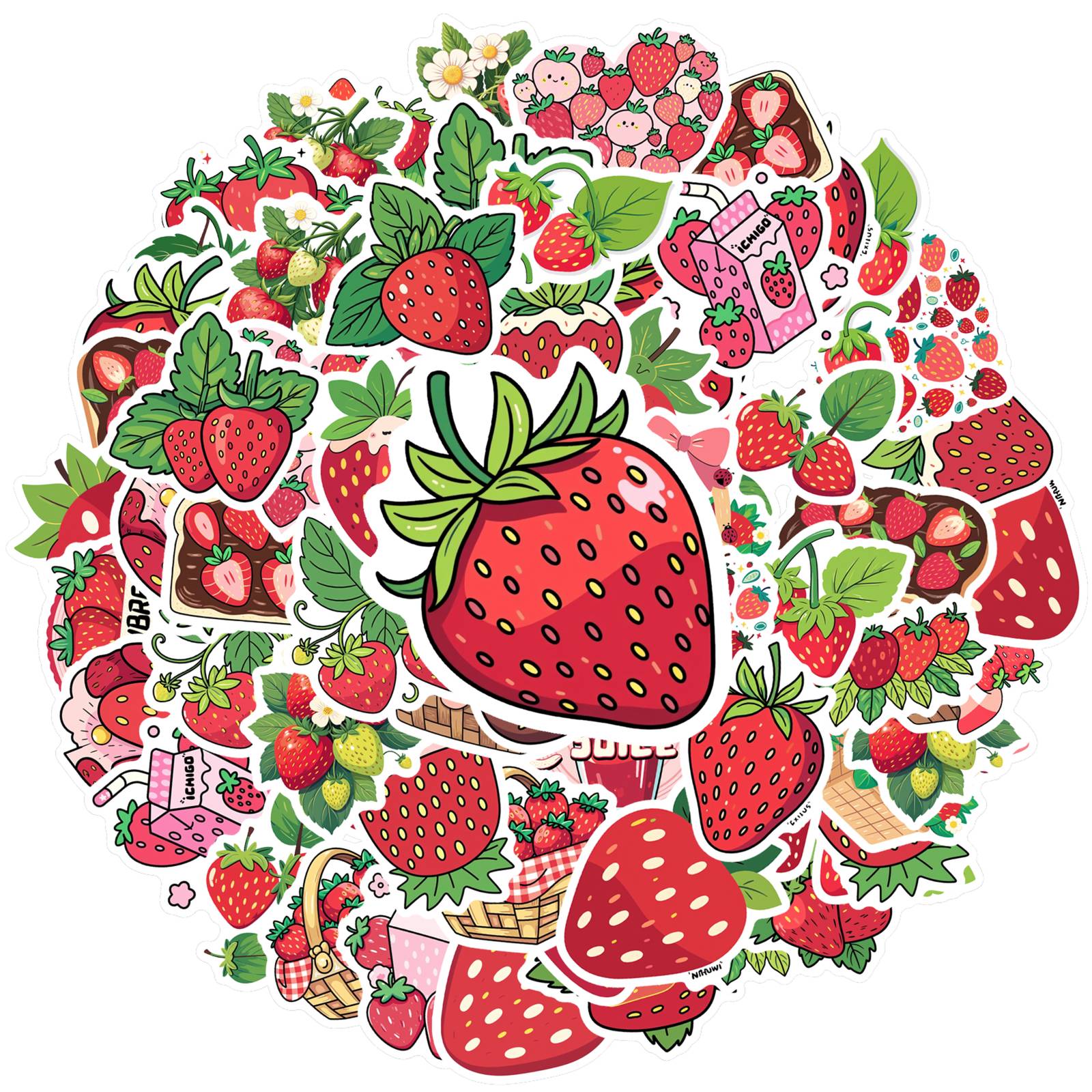 

35pcs-50pcs Cute Strawberry Stickers Cartoon Fruit Strawberry Fruit Stickers Funny Stickers For Notebook Luggage Mobile Phone