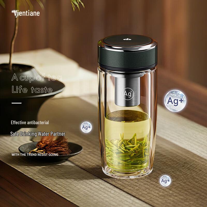 

WANXIANG Antibacterial Double-Layer Glass Tea Infuser Bottle 360ml