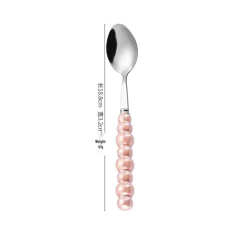 Norse Luxe Ceramic Pearl Cutlery Set: Fork, Knife & Spoon in Elegant Stainless Steel