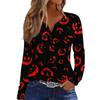 Women's Fashion Casual Halloween Printed V-Neck Button Trim Long Sleeve T-Shirt Top