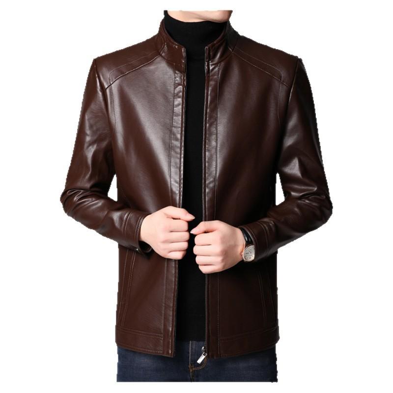 Leather leather jacket men's middle-aged spring and autumn Haining leather jacket men's velvet thick sheep jacket in the elderly