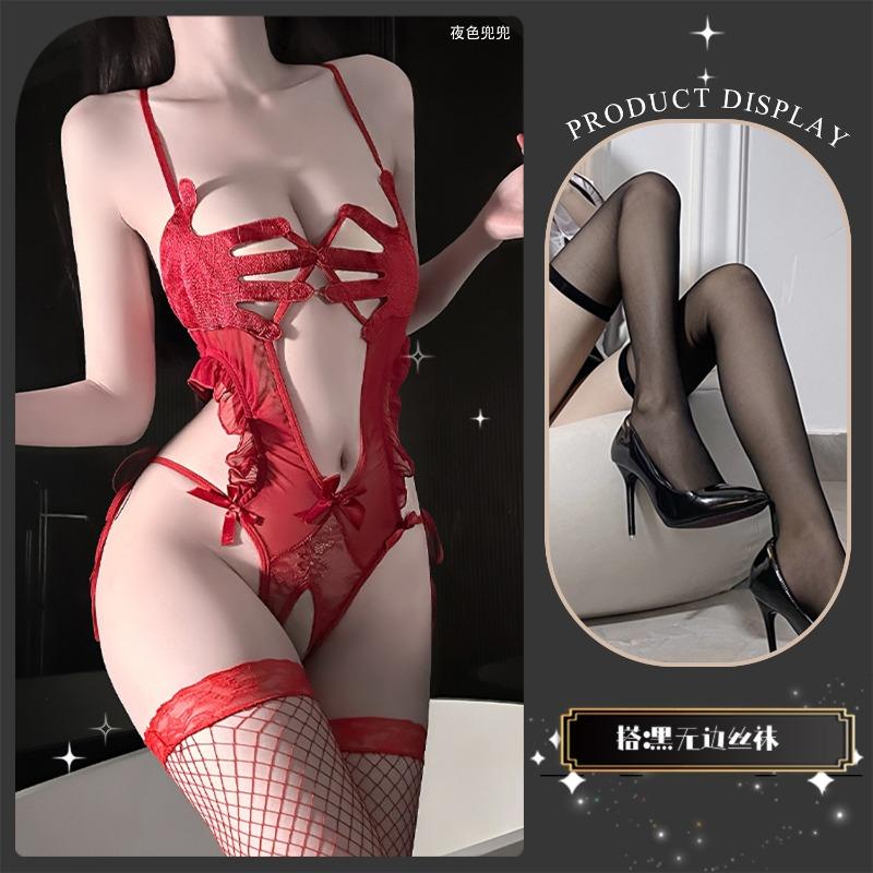Sexy Underwear Sexy Palm Print Fun Open Crotch Onesie Perspective Hot Temptation Suit Women's Lace Hollowed Out