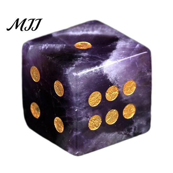 Tabletop Game Dice Natural Hand Carved Stone Dice, Mini Healing Faux Crystal Casual Night 6-Sided Golden Dots for Board Game, Casino Polished
